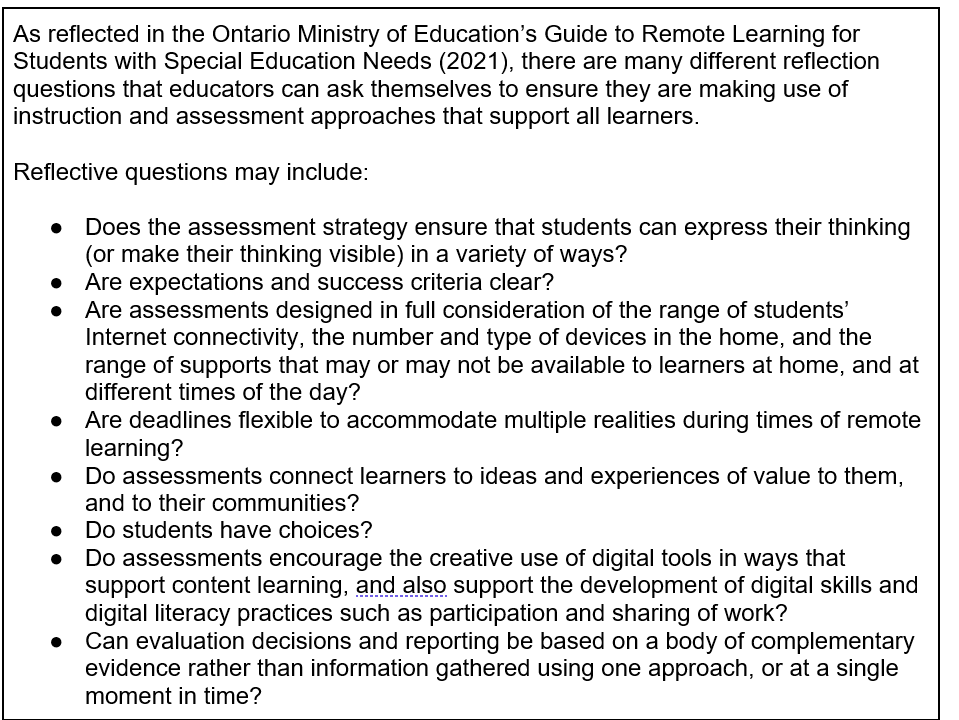 Figure 2: Reflective Questions for Universal Design of Online Classes