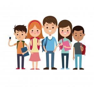 5 happy cartoon students