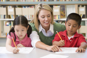 Students writing in class