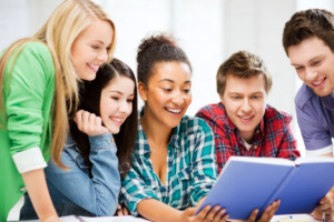Students reading in class