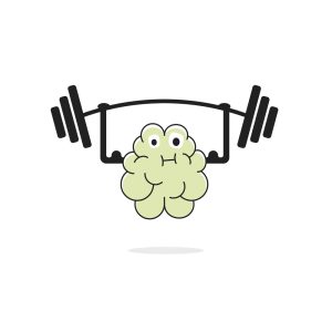 Cartoon brain lifting weights