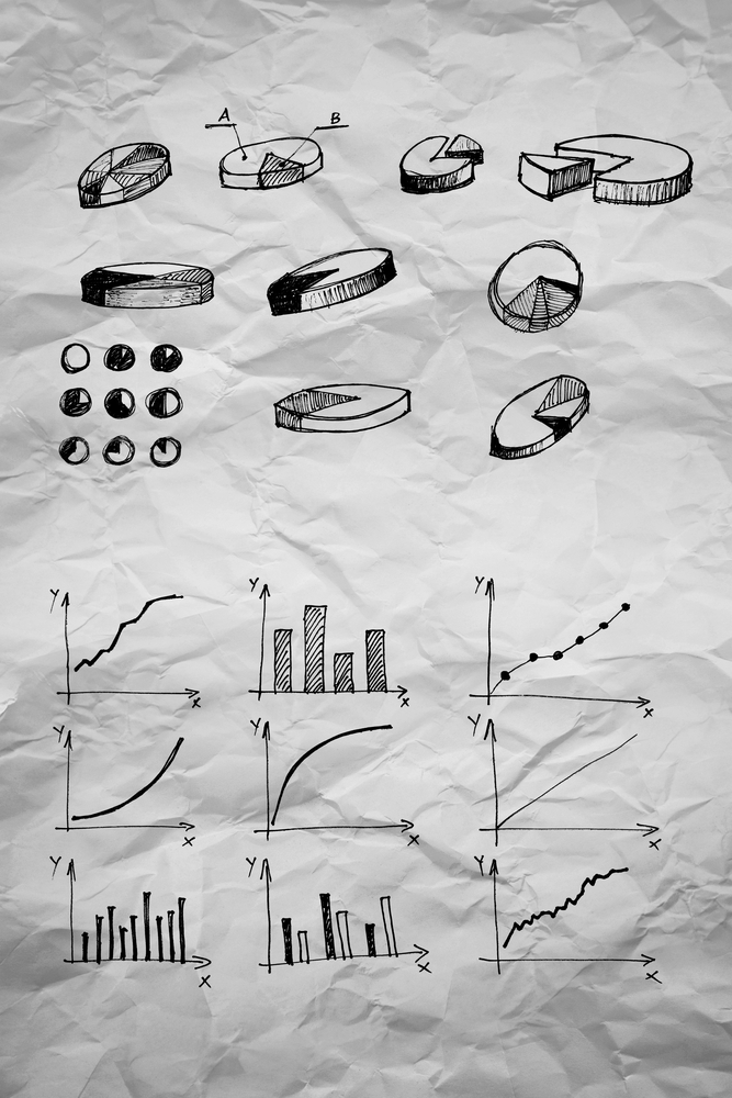 Image of Diagrams and pie Charts and other infographics drawings as design elements collection