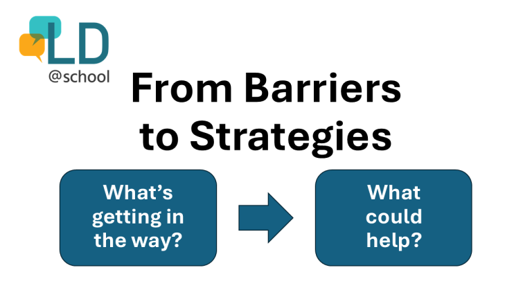 LD@school featured image with the title “From Barriers to Strategies” above two dark teal panels labelled “Barriers” and “Strategies.”