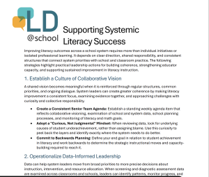 Preview of the Supporting Systemic Literacy Success tip sheet