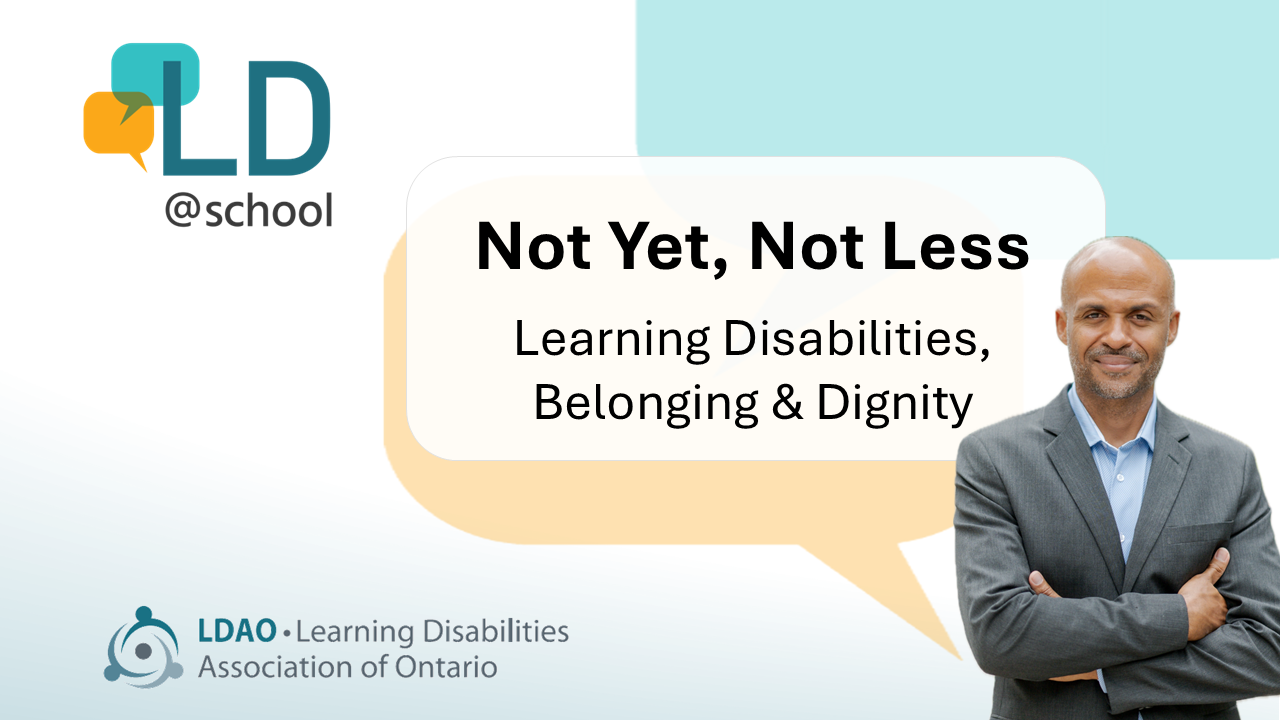 Michael Regis beside the title “Not Yet, Not Less” and the words “Learning Disabilities, Belonging & Dignity.”